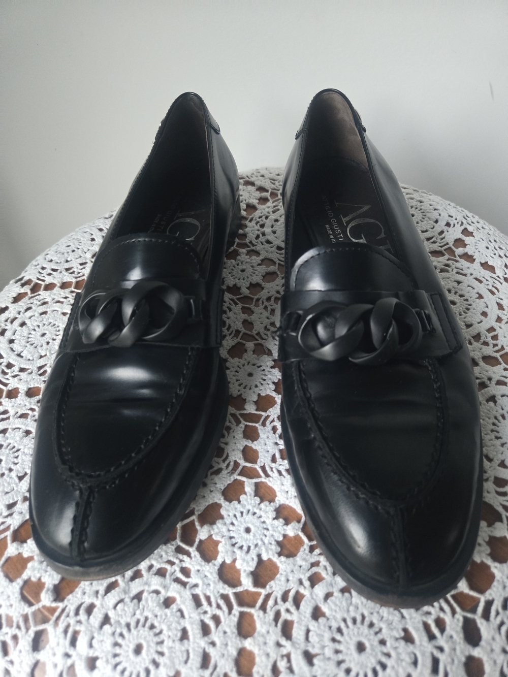 AGL Black Leather Chain-Detail Men's Loafers